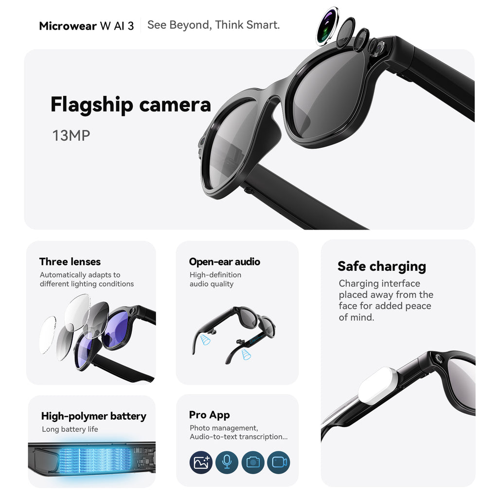 WAI3 Pro 8MP AI Camera Glasses | HD Photo & Video