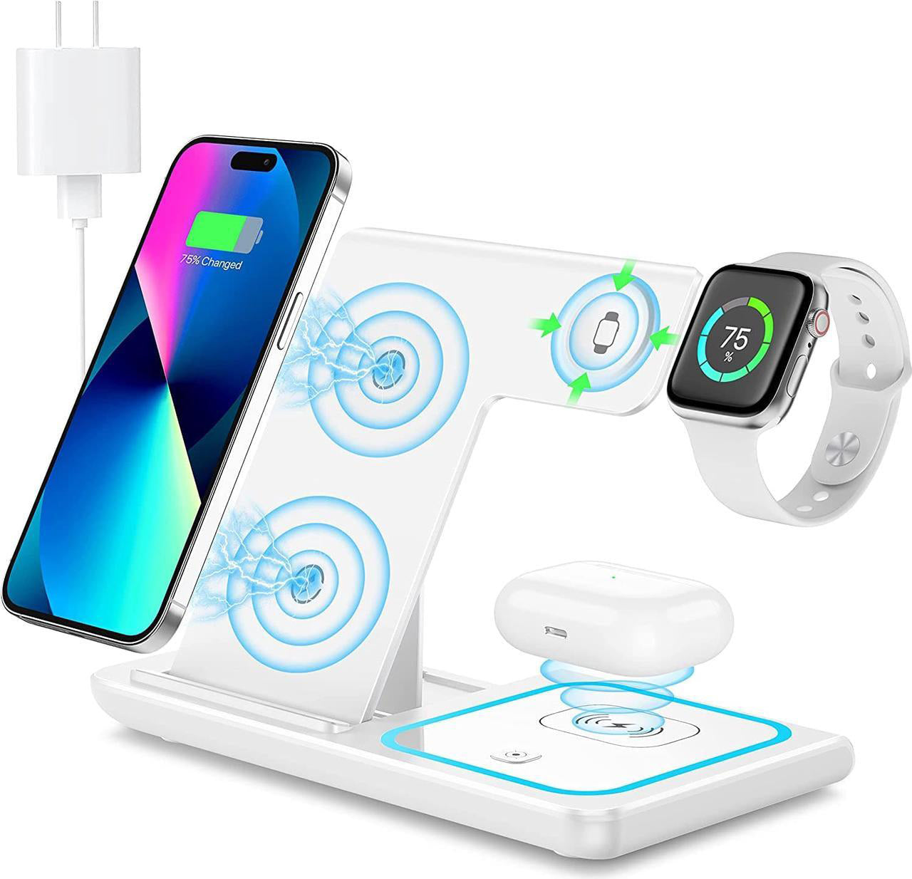 3-in-1 Wireless Charging Pad with Fast Charging Technology Multi-Device Dock forSmartphones, Smartwatches & Earbuds - Universal Compatibility