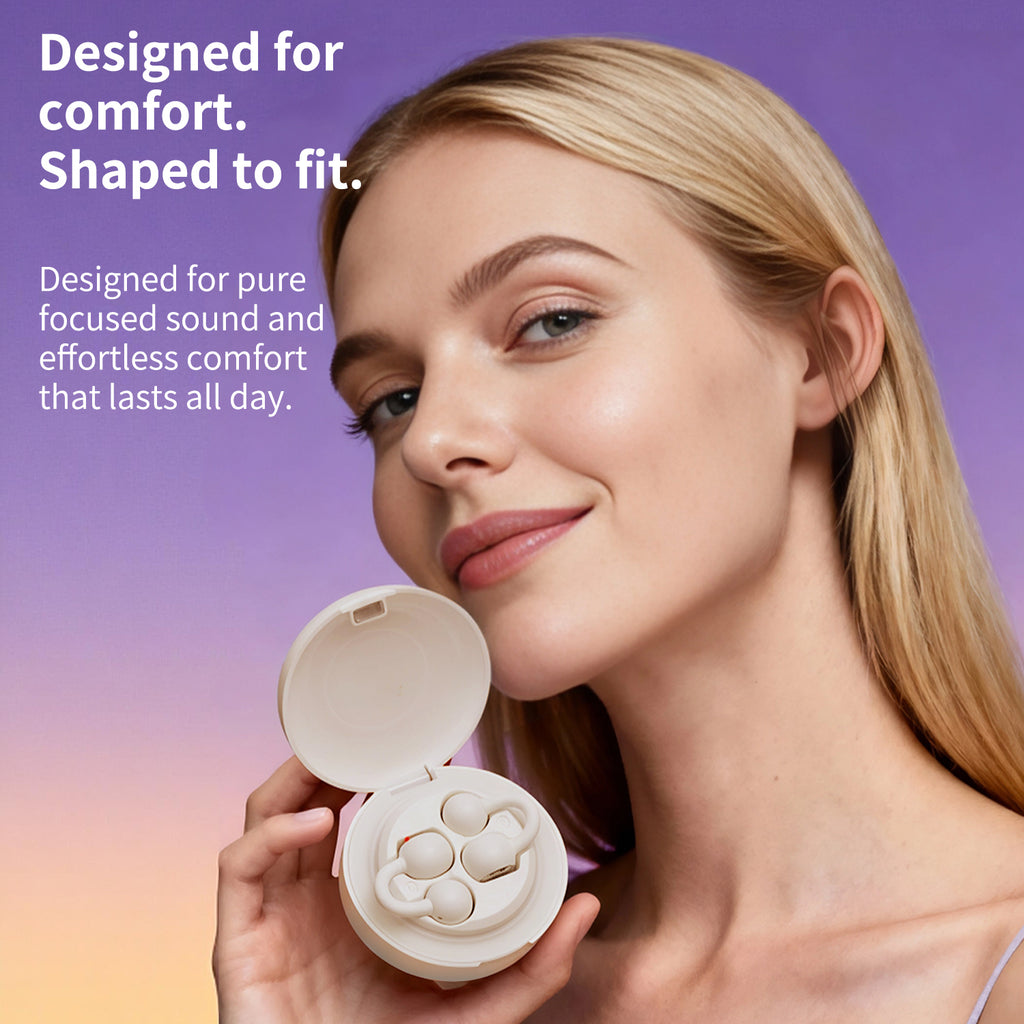 Upgraded Open Ear Earbuds Clip-On Earbuds Comfortable fit & Crystal-Clear Sound, 80H Playtime Bluetooth 5.4 Wireless Headphones for Women Ideal for SmallEars,Sports,Workouts,（Champagne Gold）