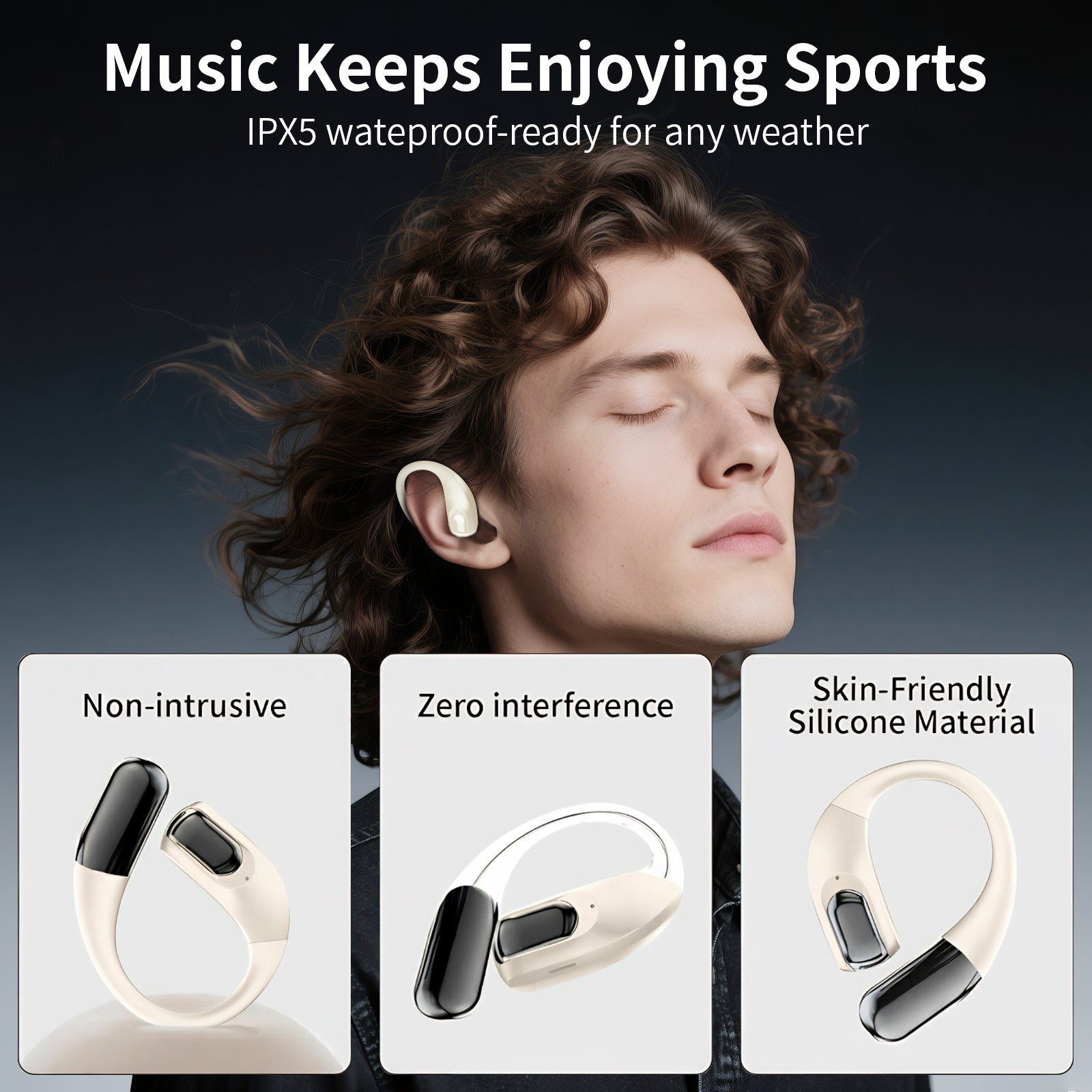 Lightweight Ear Hook Bluetooth Earbuds with 48H Playtime, IPX4 Sport Waterproof