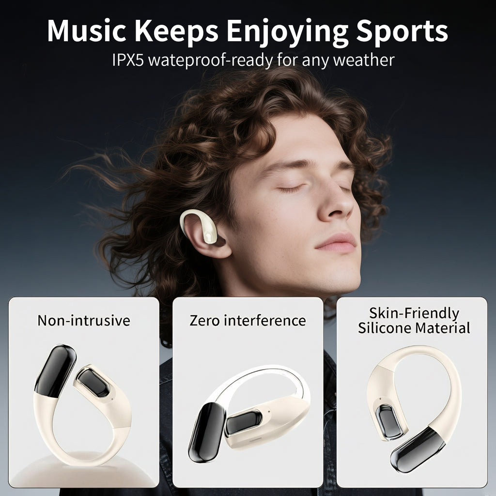 Wireless Earbuds Bluetooth Headphones,Lightweight EarHooks-Style Earbuds,Bluetooth5.4 Wireless Earphones,48H Playtime IPX4 Waterproof Running（beige）