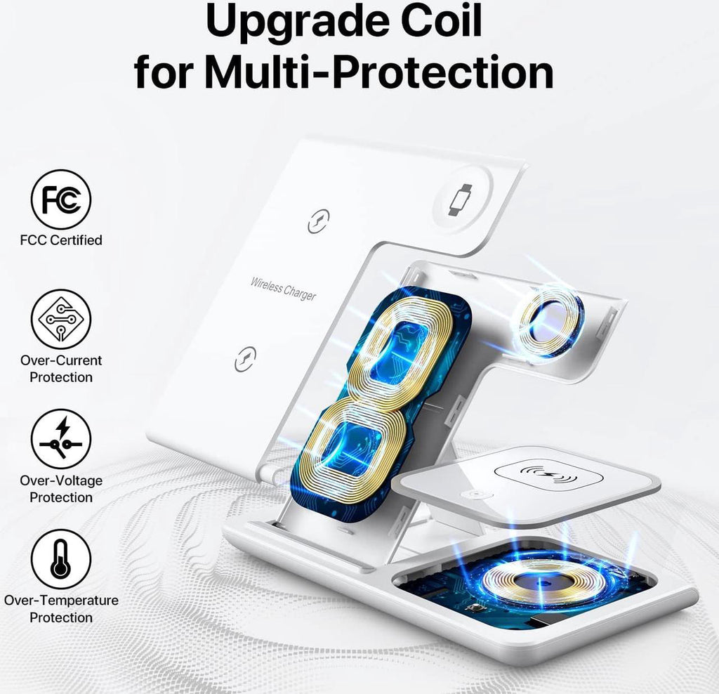 3-in-1 Wireless Charging Pad with Fast Charging Technology Multi-Device Dock forSmartphones, Smartwatches & Earbuds - Universal Compatibility