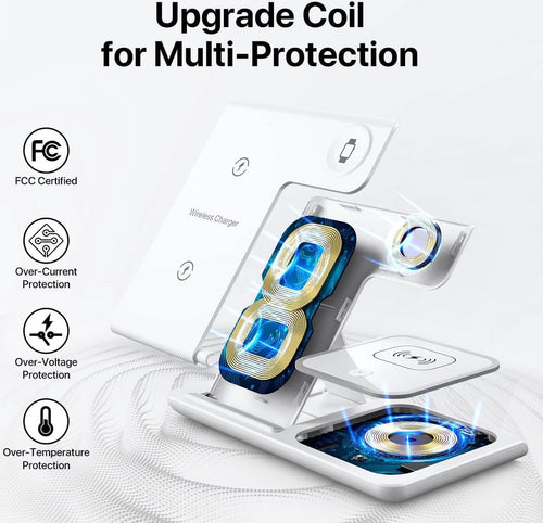 3-in-1 Wireless Charging Pad with Fast Charging Technology Multi-Device Dock forSmartphones, Smartwatches & Earbuds - Universal Compatibility
