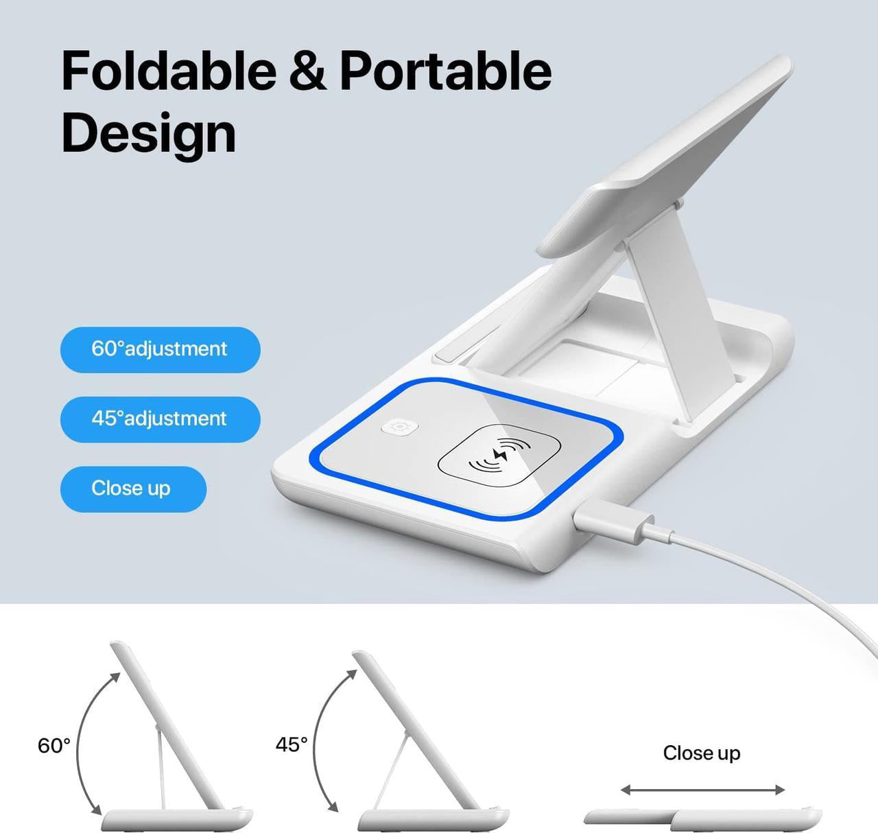 3-in-1 Wireless Charging Pad with Fast Charging Technology Multi-Device Dock forSmartphones, Smartwatches & Earbuds - Universal Compatibility