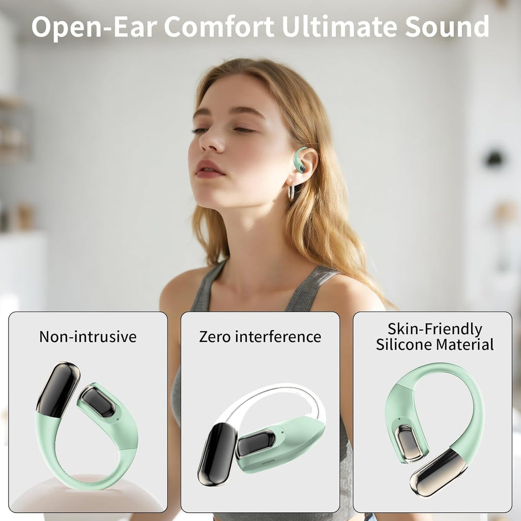 Wireless Earbuds Bluetooth Headphones,Lightweight EarHooks-Style Earbuds,Bluetooth5.4 Wireless Earphones,48H Playtime IPX4 Waterproof Running（green）