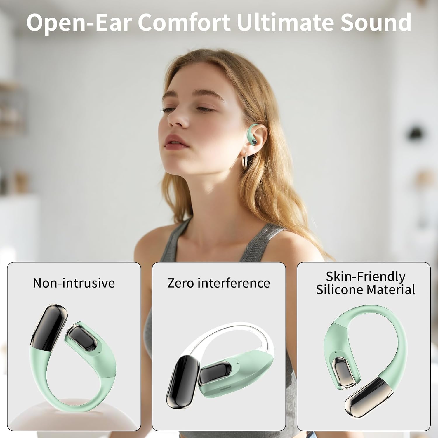Green Ear Hook Wireless Earbuds with 48H Playtime, Sport Fit & Waterproof Design