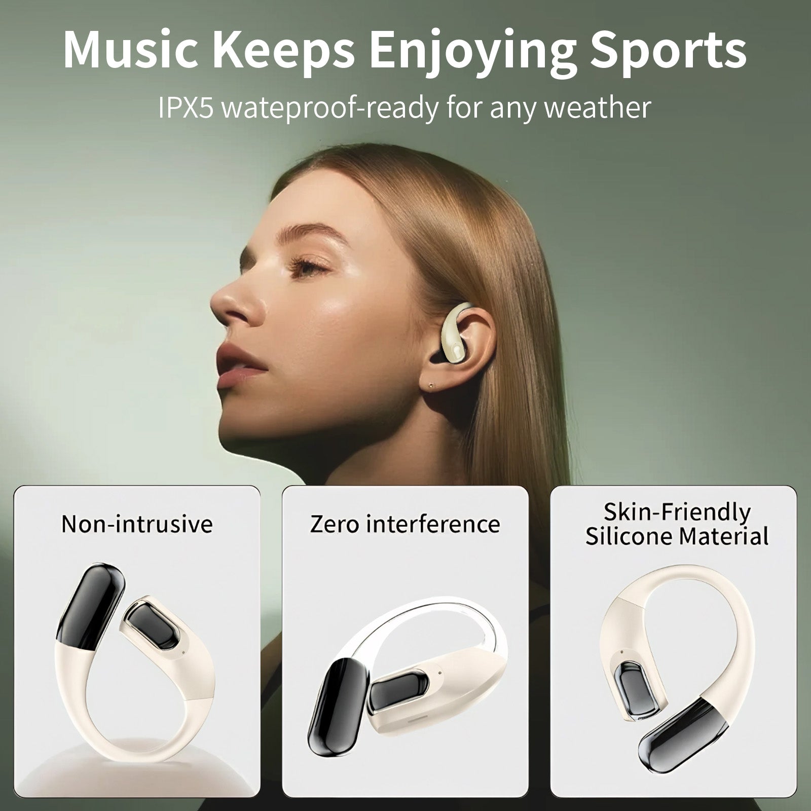 Wireless Earbuds Bluetooth Headphones,Lightweight EarHooks-Style Earbuds,Bluetooth5.4 Wireless Earphones,48H Playtime IPX4 Waterproof Running（beige）